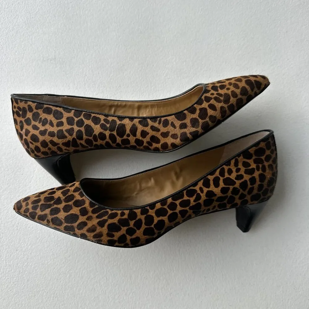 Nine West Women's Size 8 Pumps Leopard Animal Print Pointed Toe Kitten Heel